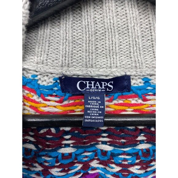 CHAPS Denim Knit Sweater Women's Gray/ Multi-Color Full Zip Nordic Fair Isle - Picture 7 of 9